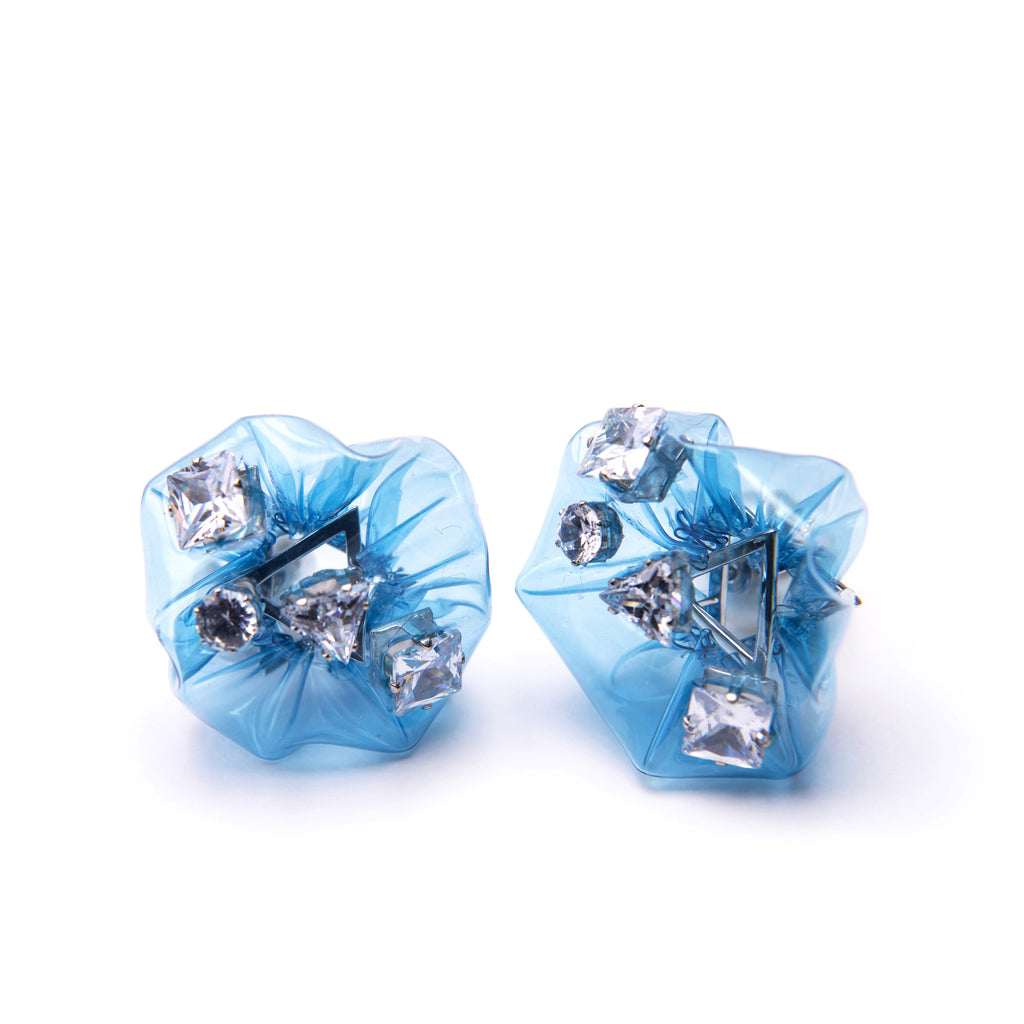 Hand-Stitched PVC Stud Earrings/Ear Clips with Zircon & Pearl