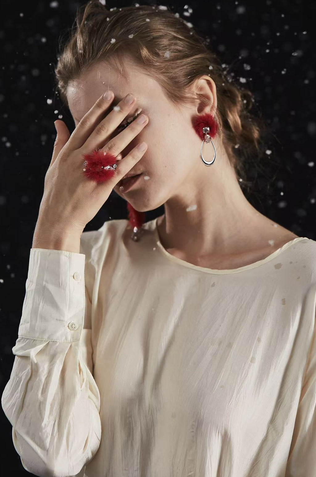 Warm Collection Furry Shaped Zircon Stud Earrings