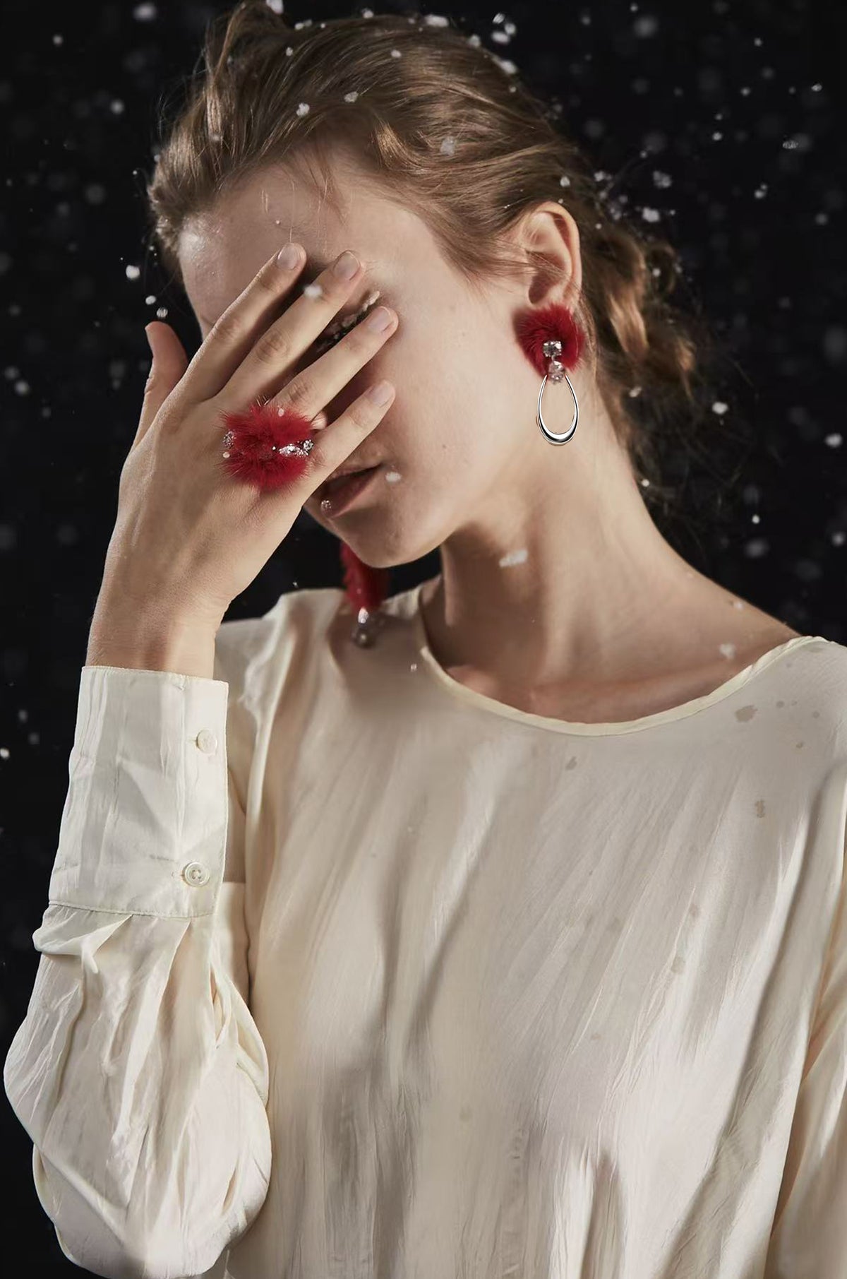Warm Collection Furry Shaped Zircon Stud Earrings