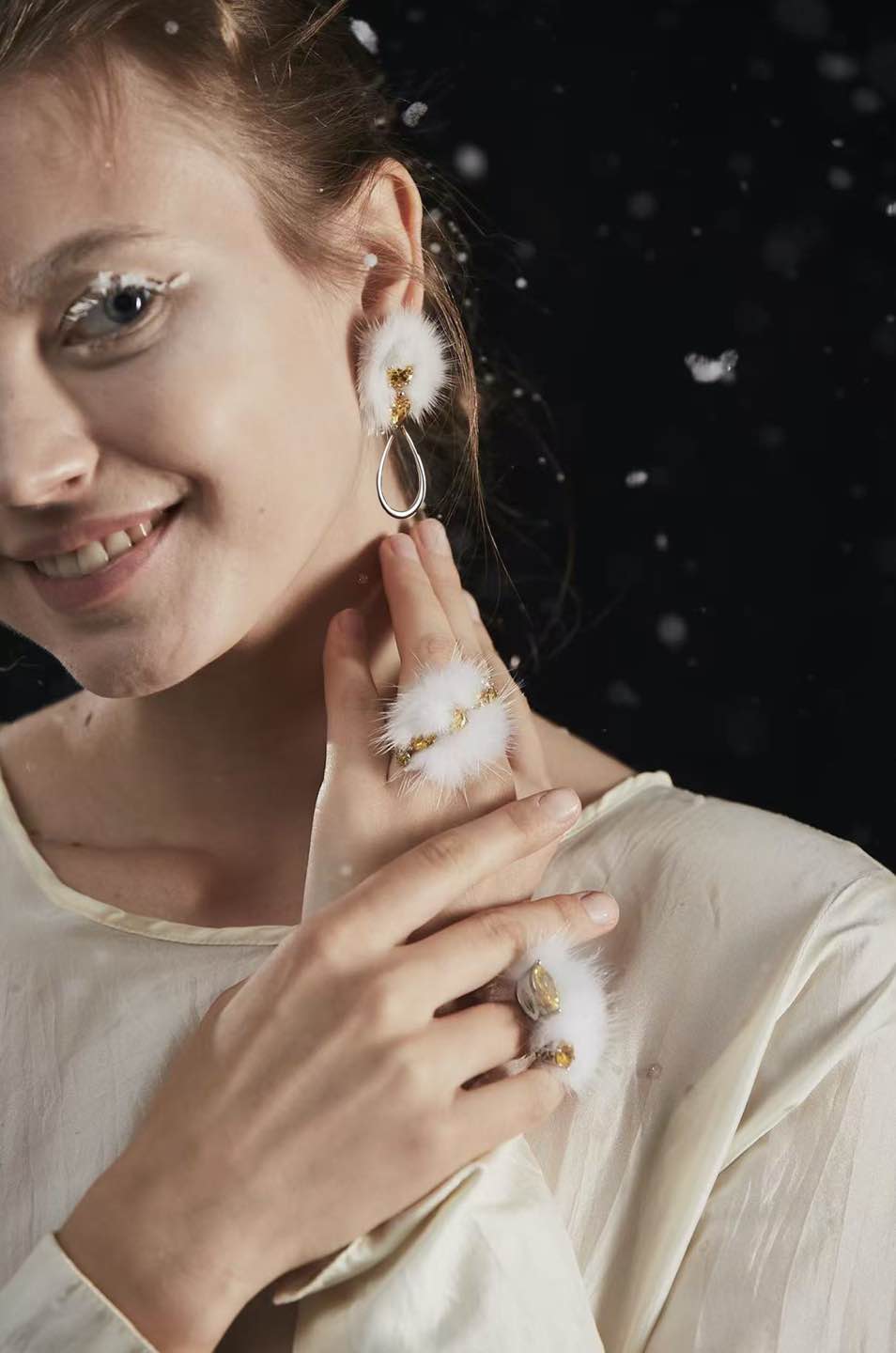 Warm Collection Furry Shaped Zircon Stud Earrings