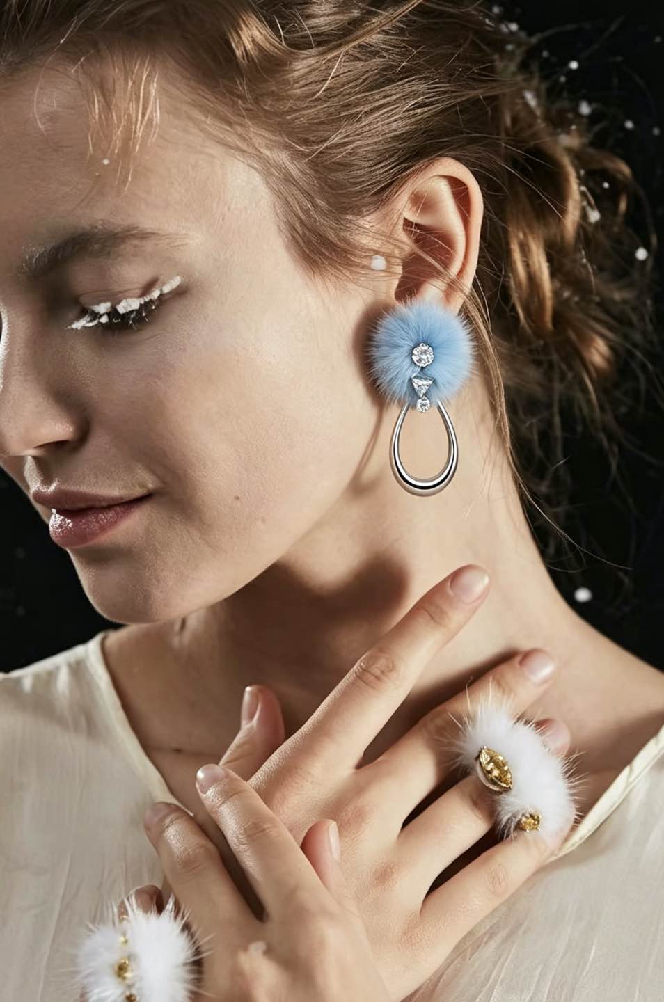 Warm Collection Furry Shaped Zircon Stud Earrings