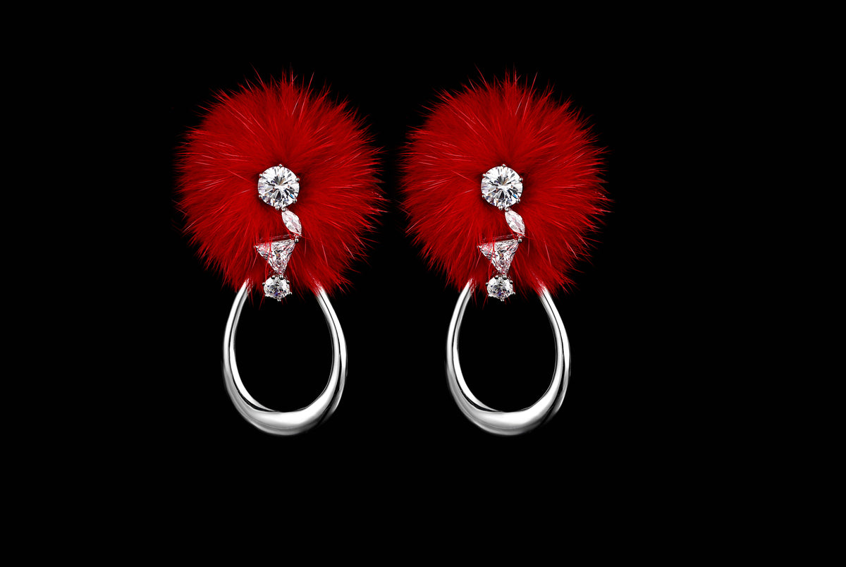Warm Collection Furry Shaped Zircon Stud Earrings