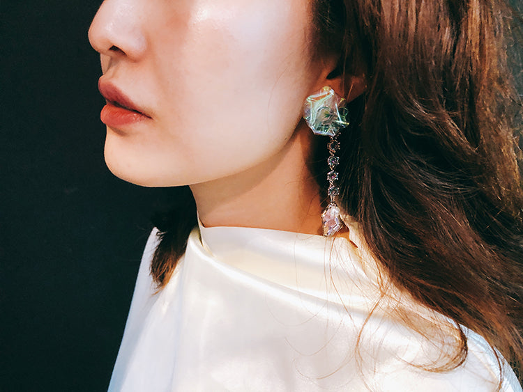 Aquarium full-drill asymmetrical earrings