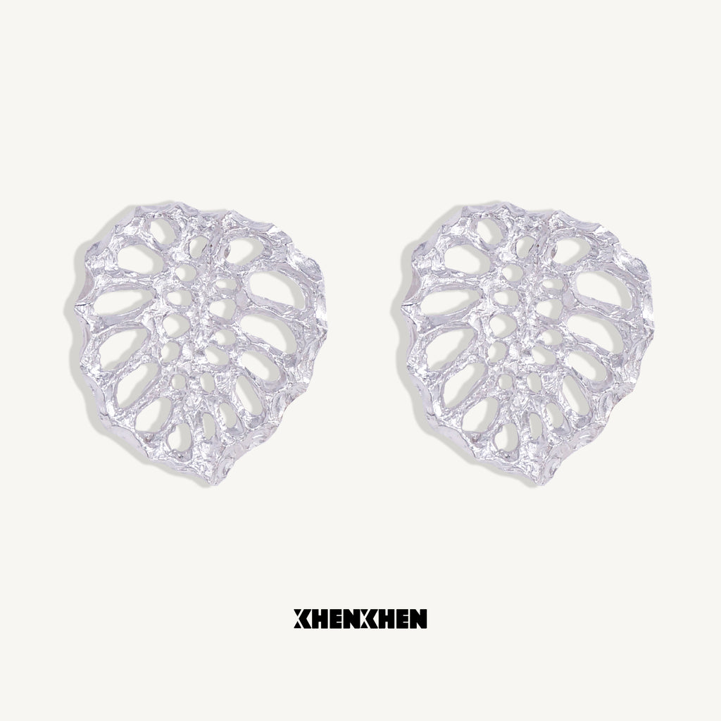 Tortoise shell leaf metal earrings