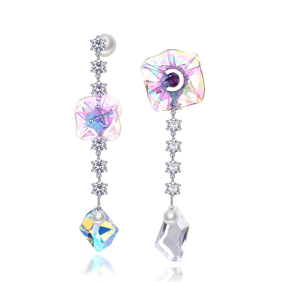 Aquarium full-drill asymmetrical earrings