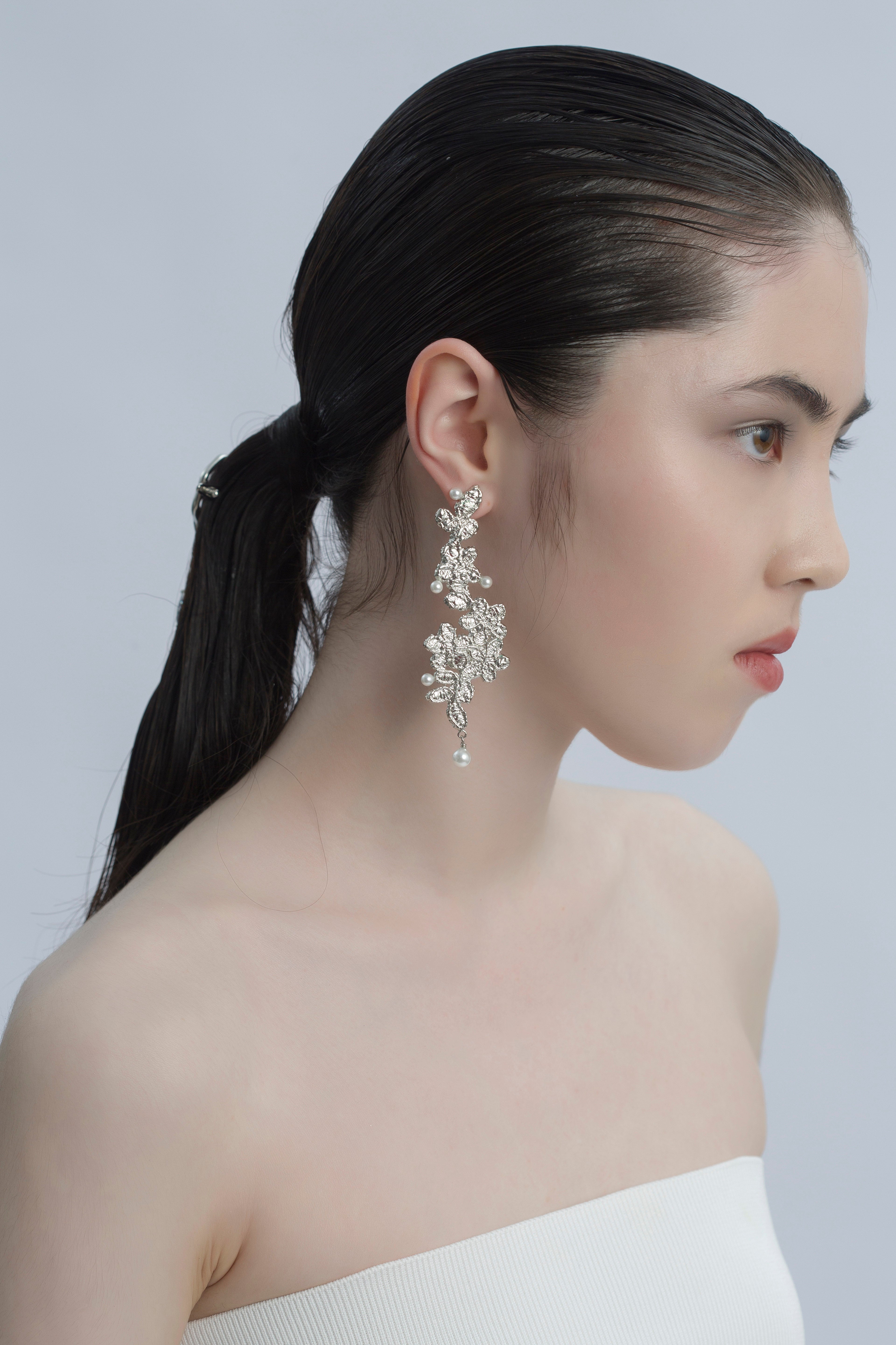 Lace long drop earrings