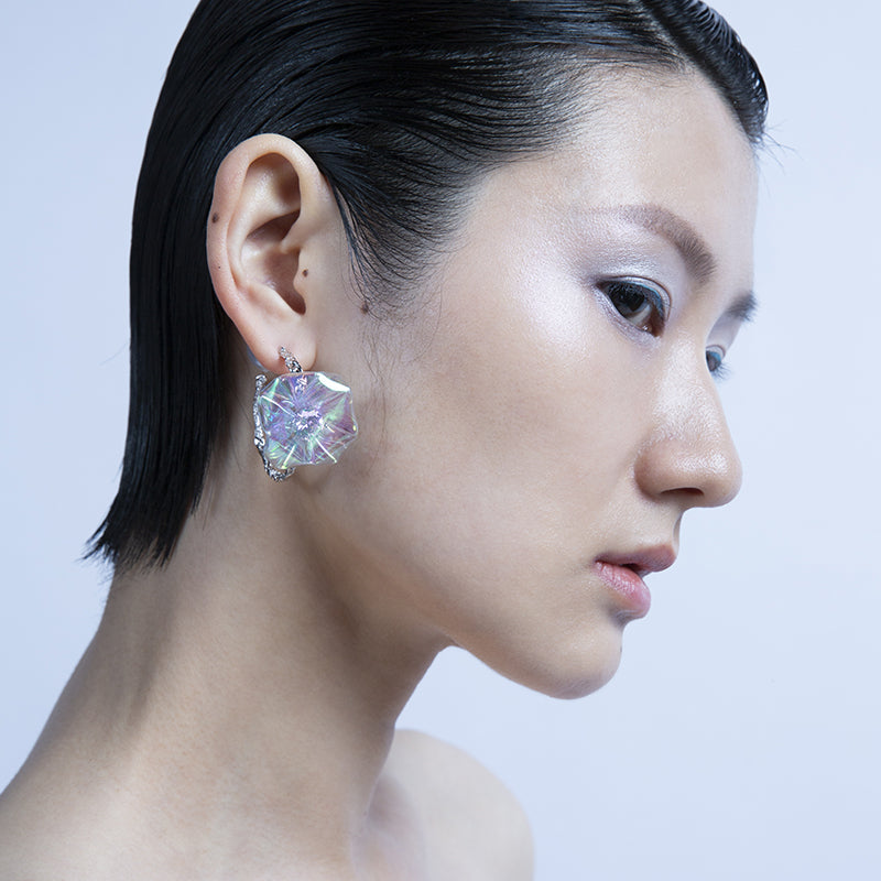 Iridescent Petal Textured Hoop Earrings