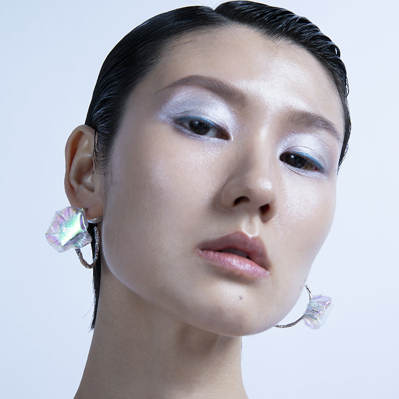 Iridescent Petal Textured Hoop Earrings