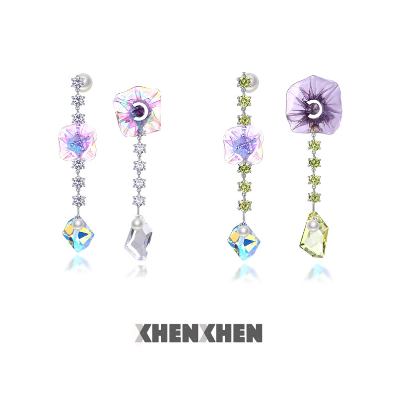 Aquarium full-drill asymmetrical earrings